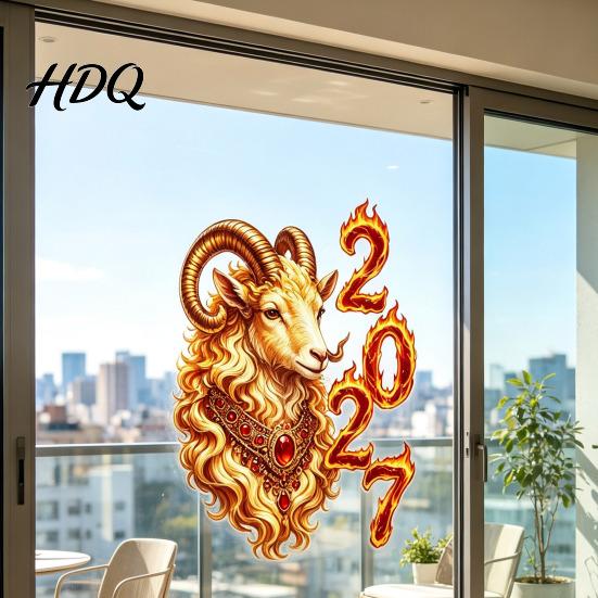 Static Glass Window Cling Chinese New Year Sticker 2027 Goat Clings Storefront Decoration Reusable Lunar