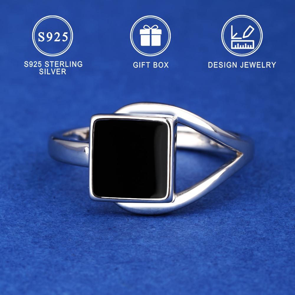 Anillos Cuadrados Negros de Plata de Ley 925 de Moda para Mujer Anillo de Dedo Diario para Fiesta Joyería Fina Regalo
