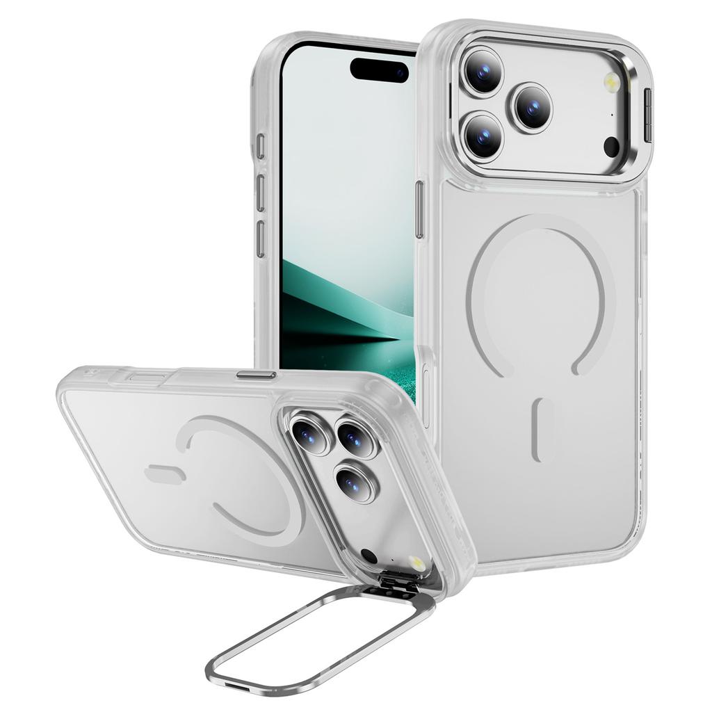 For iPhone 17 Pro Max Magnetic Case with Lens Kickstand Skin-Touch PC + TPU Phone Cover