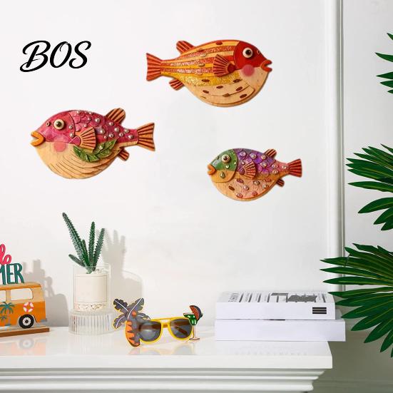 Fish Wall Sign 3Pcs/Set Vintage Puffer Decoration, Coastal Wooden Hanging Ornament, Decor Nautical Ocean Theme Art for Bathroom, Living Room Artwork
