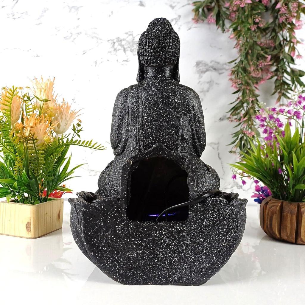 Lotus Buddha Table Top Water Fountain with RGB LED Light for Home Décor/Gift/Vastu/Pooja/Reception/House Warming (Black Stone)