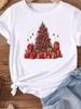(Asian Size) tree gift happy new year Women's Top T Tee merry Christmas festival O-neck Clothing  Print Fashion ladies Graphic T-shirts