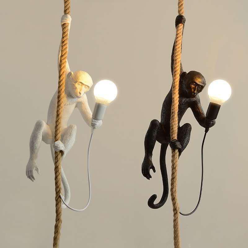 Industrial Style Monkey Lamp: Creative Hemp Rope Pendant for Restaurant, Kids' Room, or Store Display