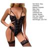 2Pcs/Set Sexy Underwear Set Deep V-Neck Bandage Design Jumpsuit Stockings Set Lace Splicing Hollow See-Through Sleepwear