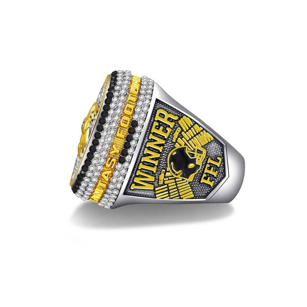 2026 Fantasy Football Championship Ring Classic Alloy Two-Tone Gold Black Rhinestone Fantasy League Winner Trophy Custom Name