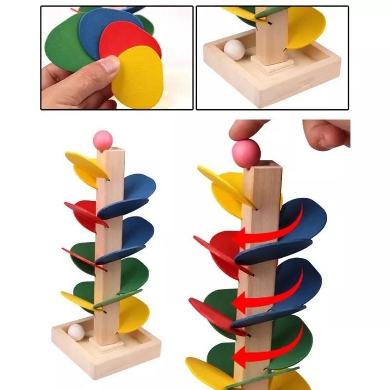 Colorful Wooden Leaf Tower Marble Game For Kids Educational Assembly Toy