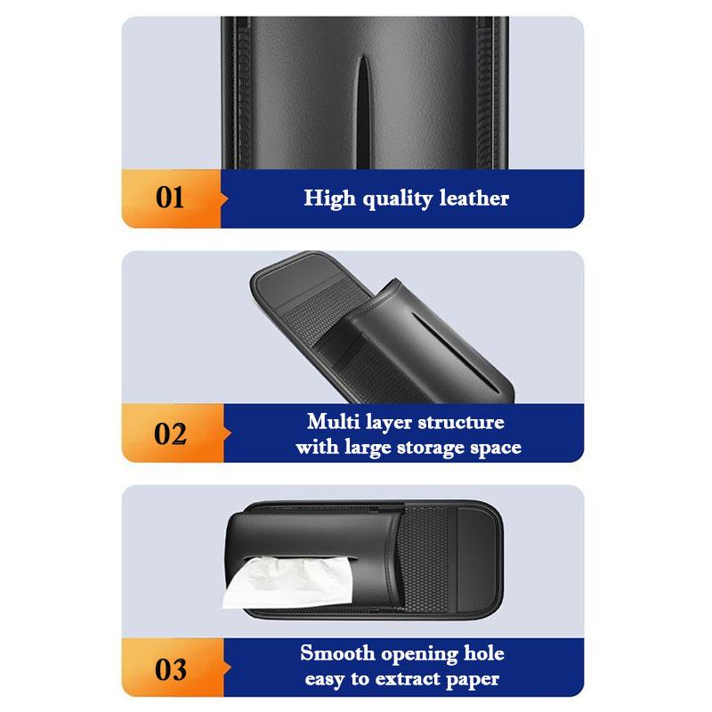 Car Seat Side Multifunctional Storage Bag Leather Tissue Paper Storage Box Auto Interior Glasses Mobile Phone Organize Bag