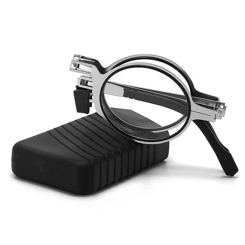 Retro Folding Reading Glasses For Men / Women Metal Frame Anti-Blue Light Eyeglasses With Free Case