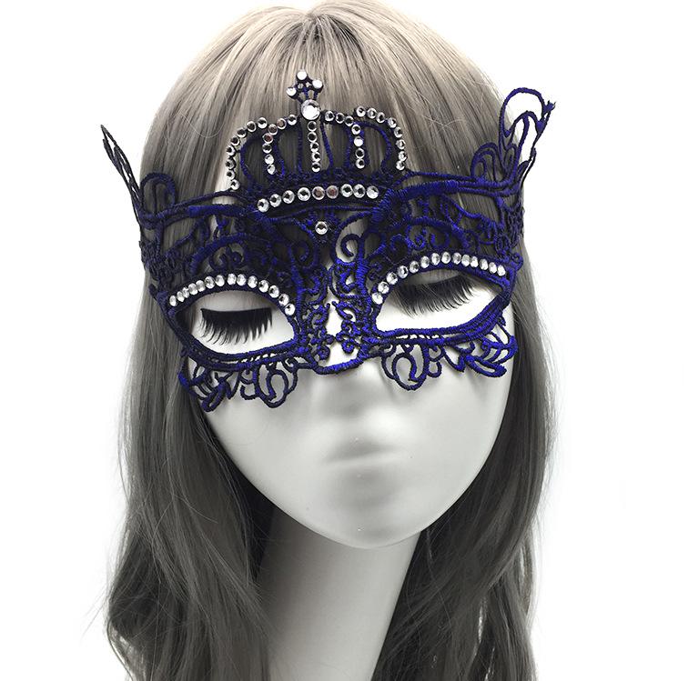 Elegant Masquerade Mask with Rhinestones for Men & Women Crown синий