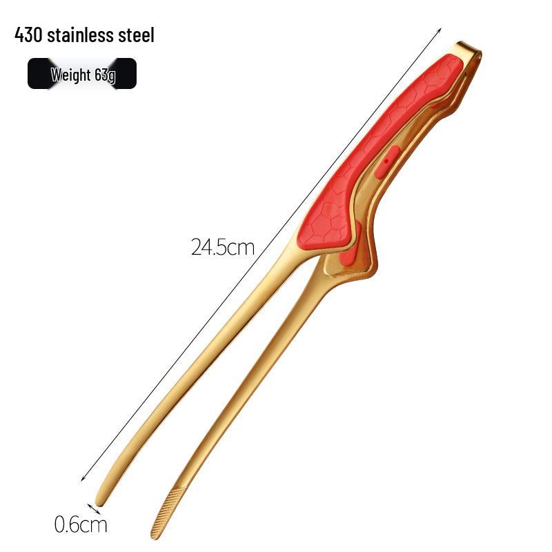 "Korean Style Titanium Gold-Plated 304 Stainless Steel Pointed Tip Tongs with Rubber Handle for Barbecue and Food">