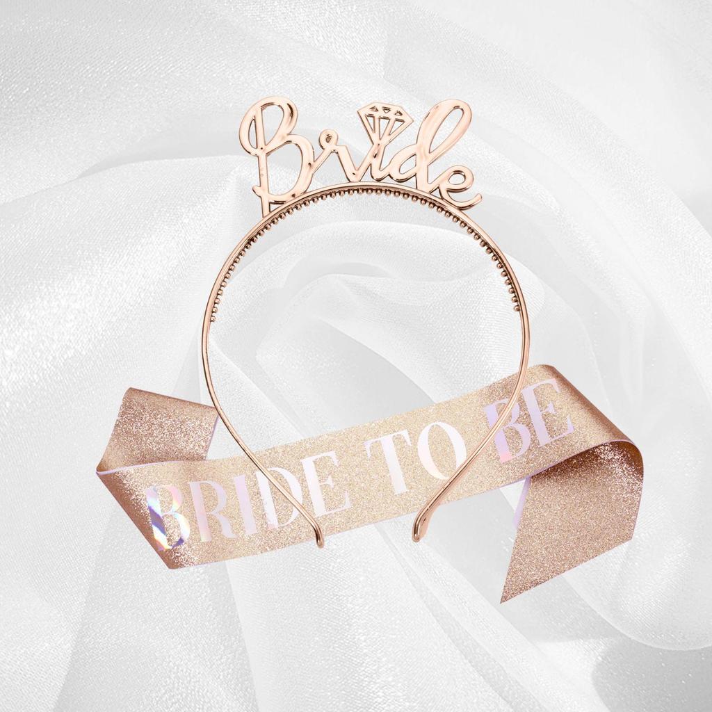European American Bride 2-Piece Bachelorette Headband & Shoulder Strap Set