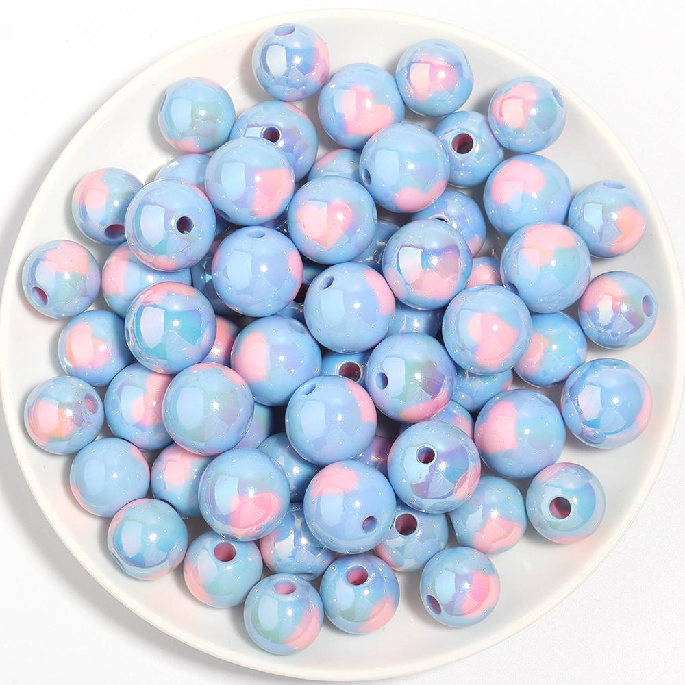 10Pcs/Lot 14 16mm Acrylic Beads Plating Colorful Heart Pattern Dual Color Round Spacer Beads Diy Bracelet Necklace Accessorie