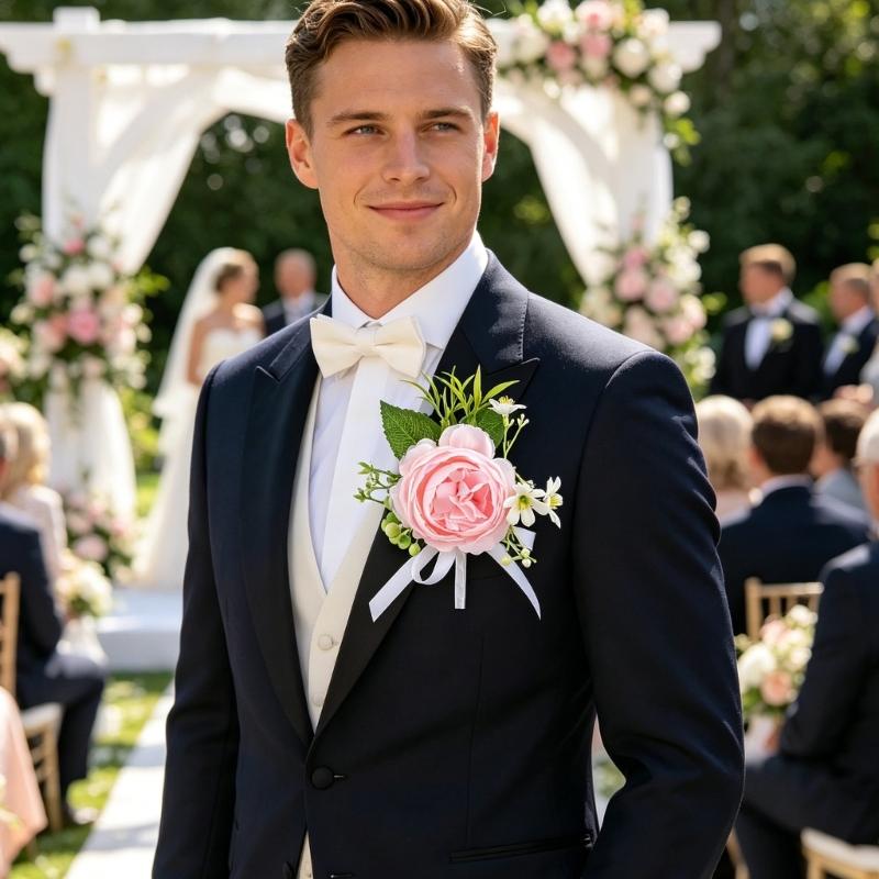 Simulated Rose Wrist Corsage Artificial Rose Wedding Boutonniere for Groom Bridesmaid Wedding Bridal Showers Proms