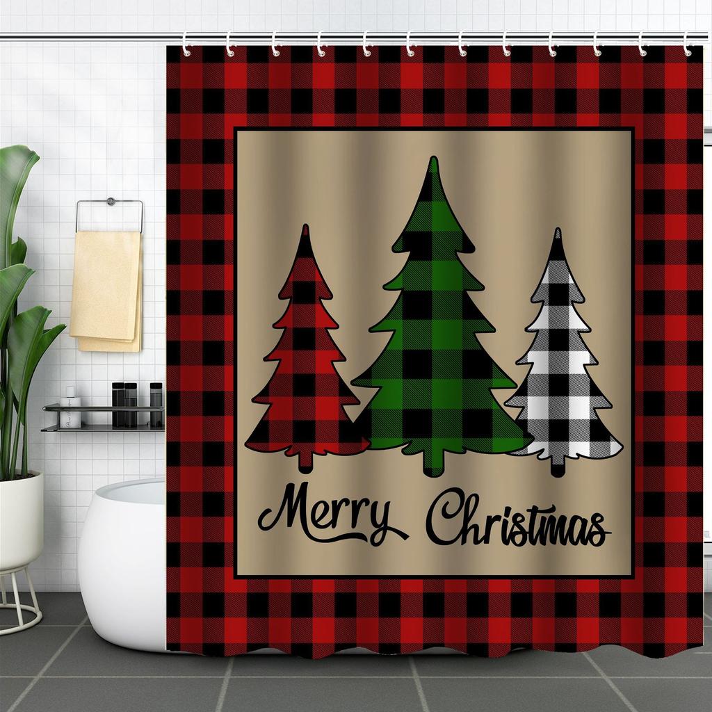 Best-Selling Christmas Digital Print Shower Curtain Waterproof, Includes Plastic C-Shaped Hooks