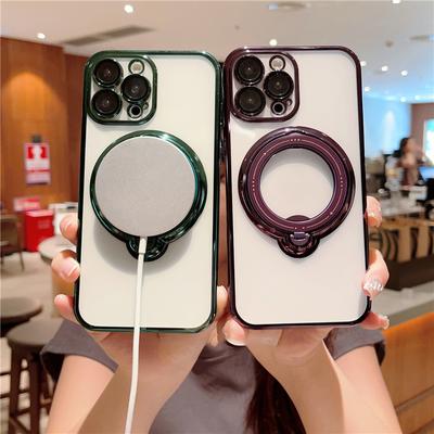 Anello trasparente per placcatura a prova di calzino per custodia per telefono Magsafe per iPhone 15 14 13 12 11 Pro Max X XR XS Max 7 8 Plus 8plus Cover posteriore in silicone morbido trasparente