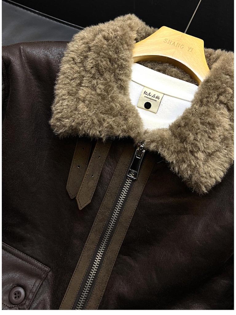 Men's Retro Suede Shearling Jacket - Trendy Warm Lapel Biker Style