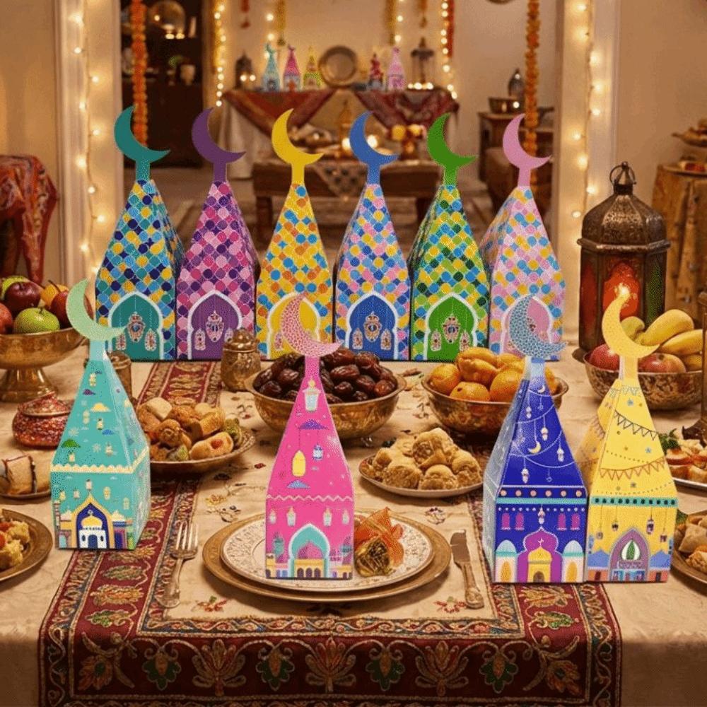 12Pcs Favor Bags Ramadan Kareem Box Paper Candy Packaging Box Eid Mubarak Gift Box  Muslim Festival