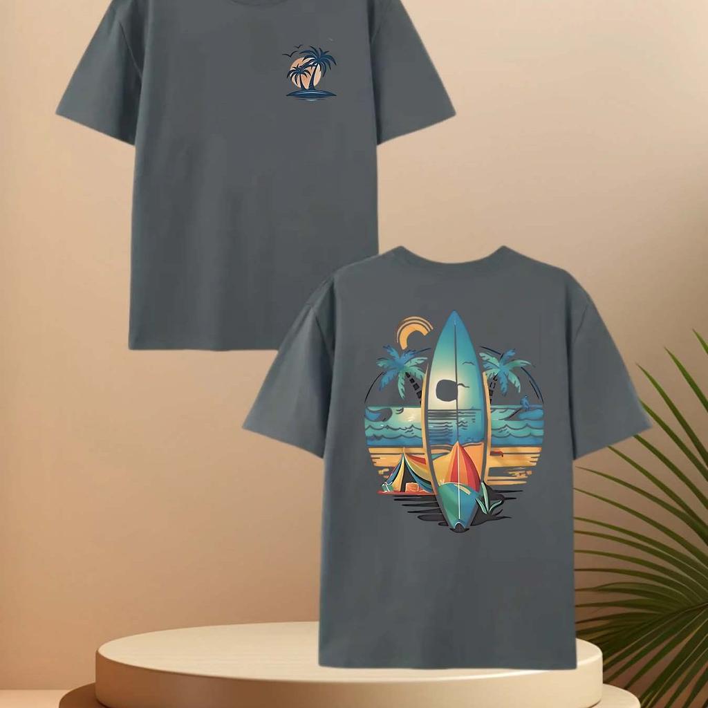 2D trendy high-quality print 2025 summer fashion fitness small fish graffiti black and white pure cotton short-sleeved T-shirt