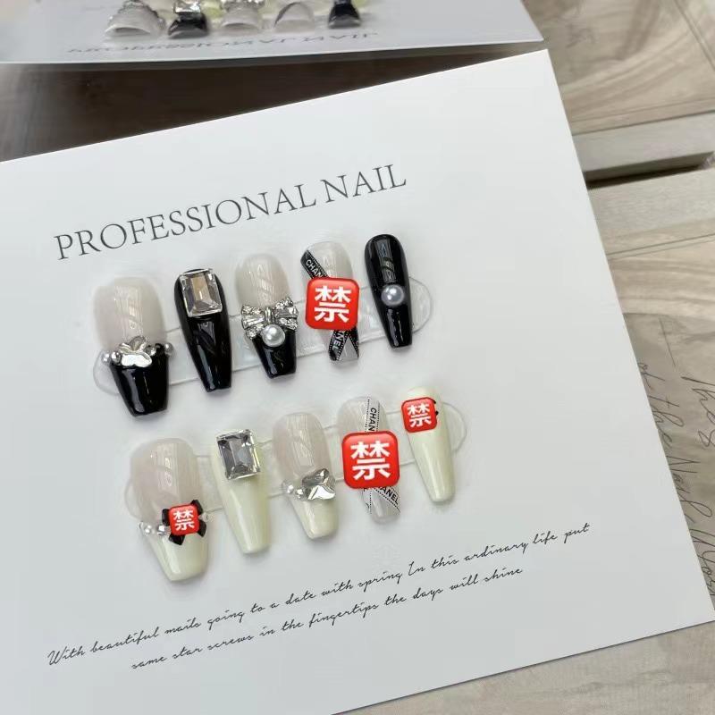 10pcs/set Purely Handmade Wearable Nails Removable Nail Art French Simple False Nails Finished Long and Short Nails