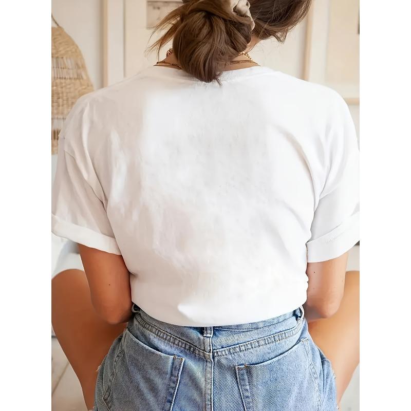 Damen Rundhals Kurzarm Bluse Y2K Stil Blumiges Herz Muster Normale Passform Sommer Ganzjährig Lässig Damen Oberteil