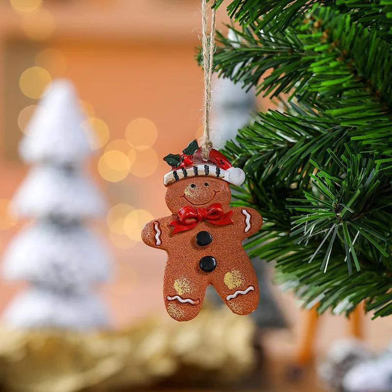 Resin Gingerbread Man Ornaments Cute Xmas Hanging Christmas Tree Ginger Man Figurines Pendant for Xmas Party Holiday Decorative