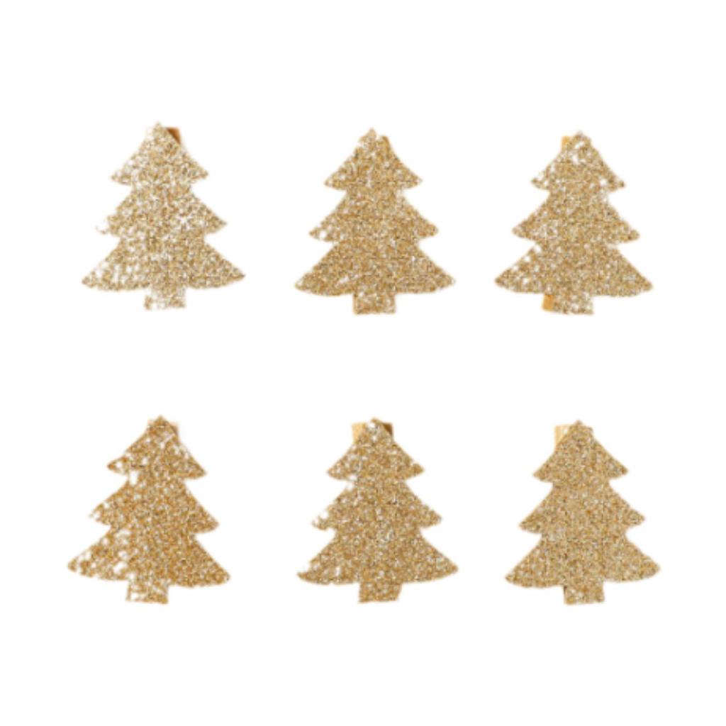 6x Christmas Tree Wood Hanging Pendant DIY Crafts Decorative Accessory with Clips for Holiday Decor Multifunctional Lightweight