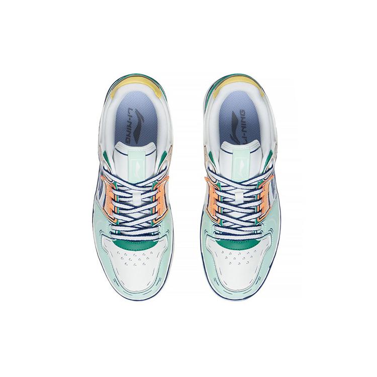 Li Ning Leather Fashion Abrasion Resistant Breathable Low Top Skateboard Shoes Men's White Green AGCS199-2