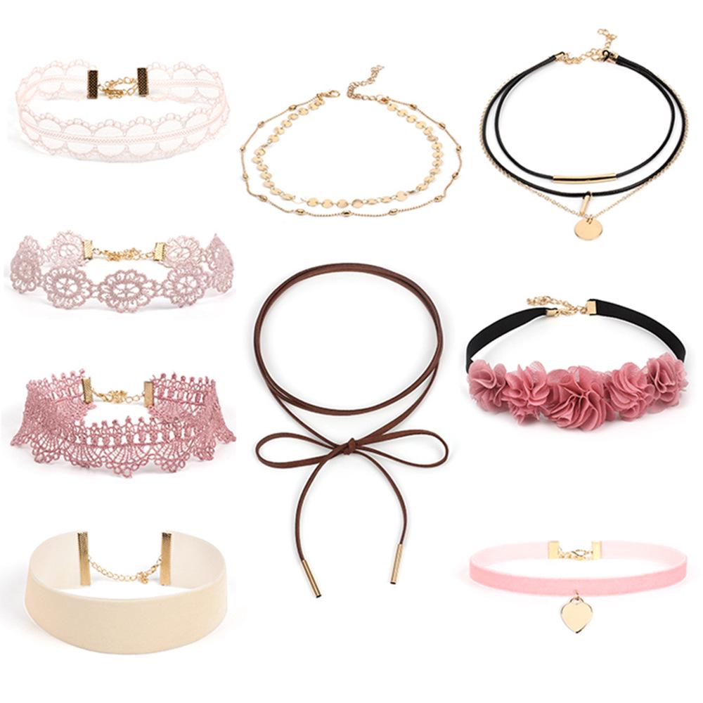 Minimalistisches europäisches & amerikanisches Lolita Spitzen Choker Halskettenset für Damen