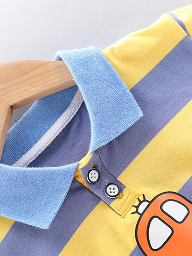0-5 Years Old Children's Baby Clothing High-quality Cotton Car Pattern Short-sleeved Shirt Sports Denim Shorts Set