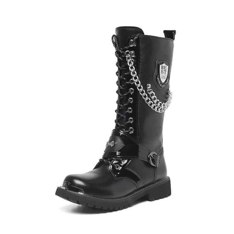 Winter autumn men's long boots the trend within increasing motorcycle boots high military boots leather high black boots D475