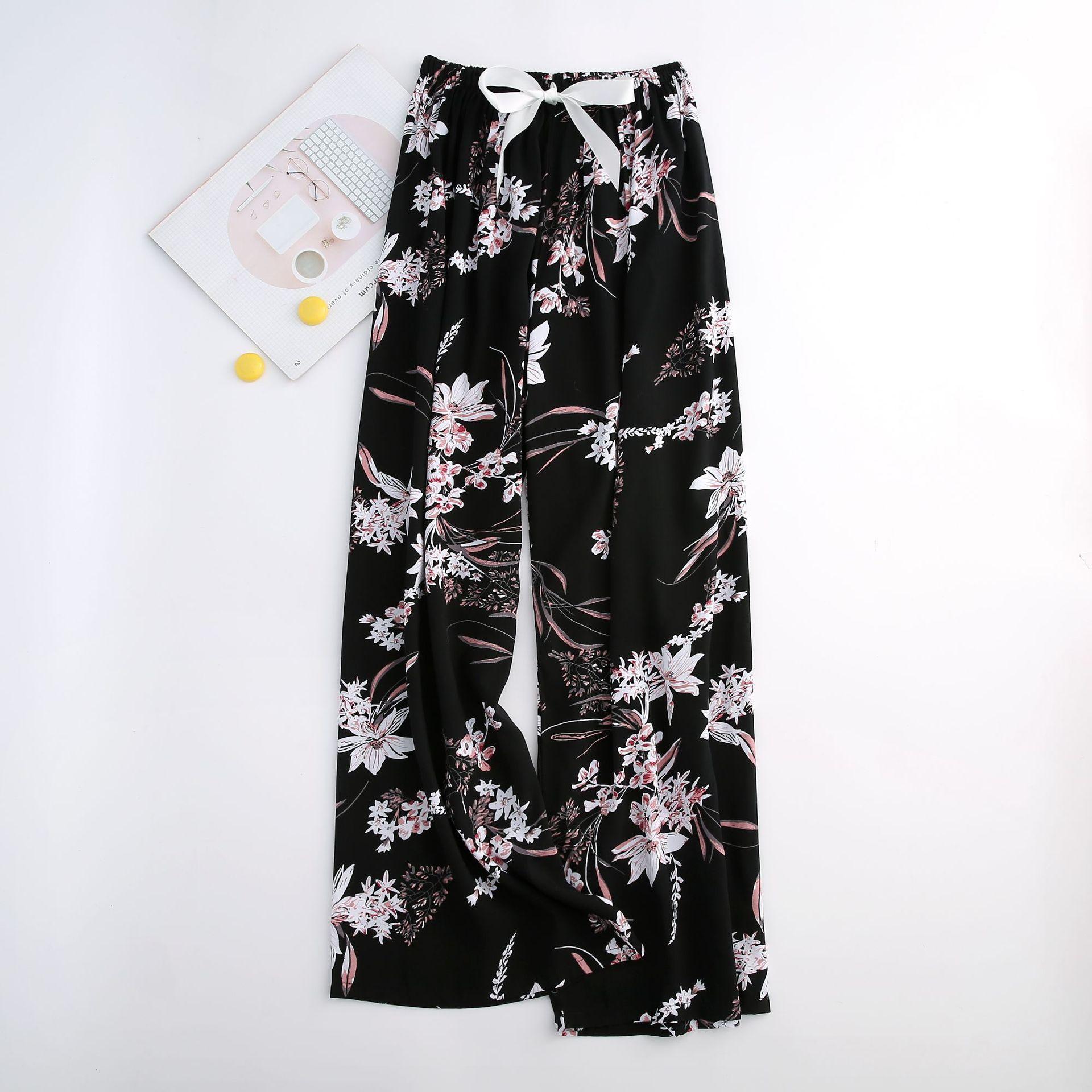 

Летние хлопковые шелковые пижамы женские свободные широкие брюки с принтом One Size