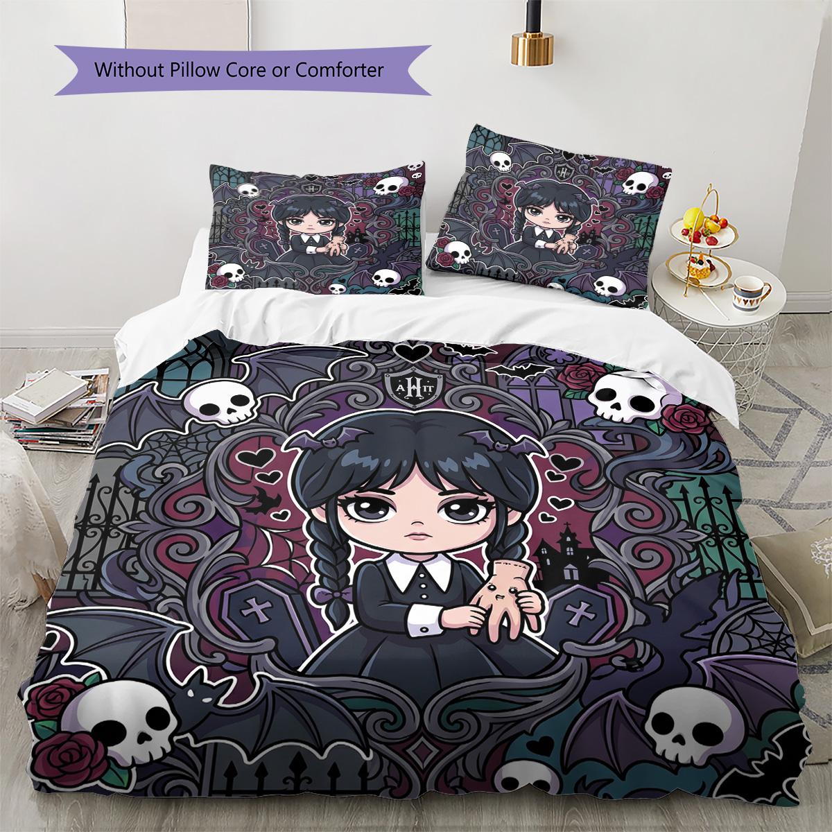 

Wednesday Addams Pattern Bedding Quilt Set Quilt Cover Pillowcase Home Decoration Birthday Gift (1 * duvet cover + 2 * pillowcase, without core) 135x200cm