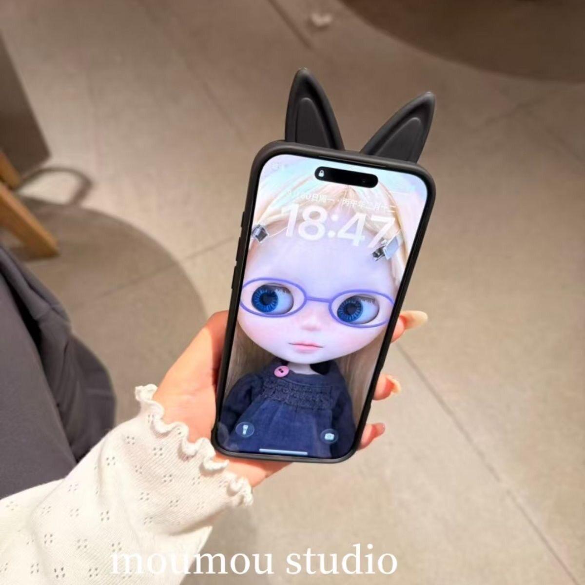 

3D Cat Ear Down Jacket Anti-Fall Case for iPhone 15, iPhone 16/17 Pro Max iPhone 16 Pro