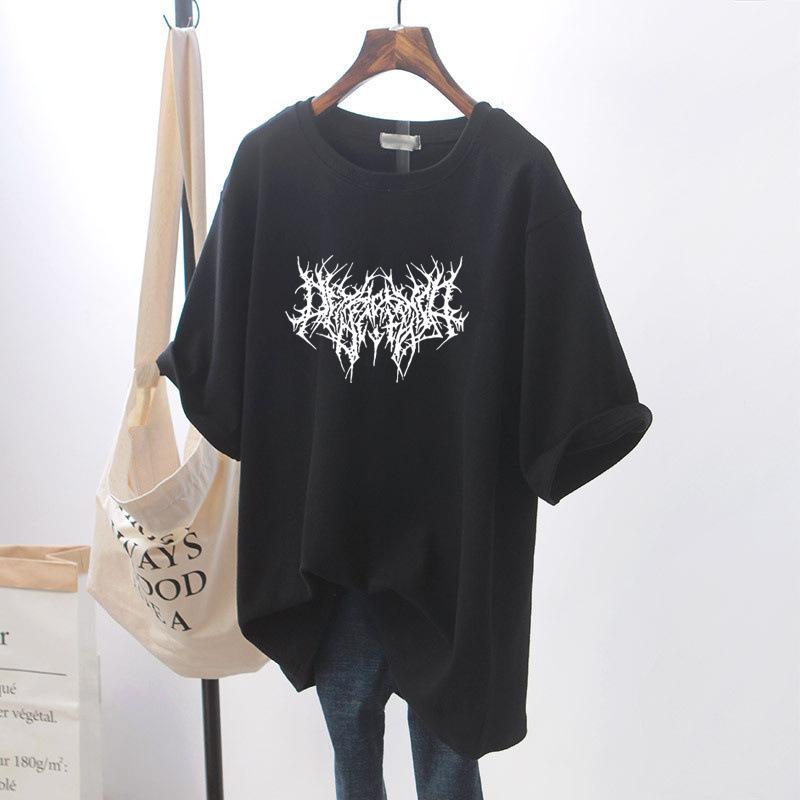 Plus Size  Girl T-shirt Women Slimming High Sense Tee Belly Covering Oversize O-neck Short Sleeve Top
