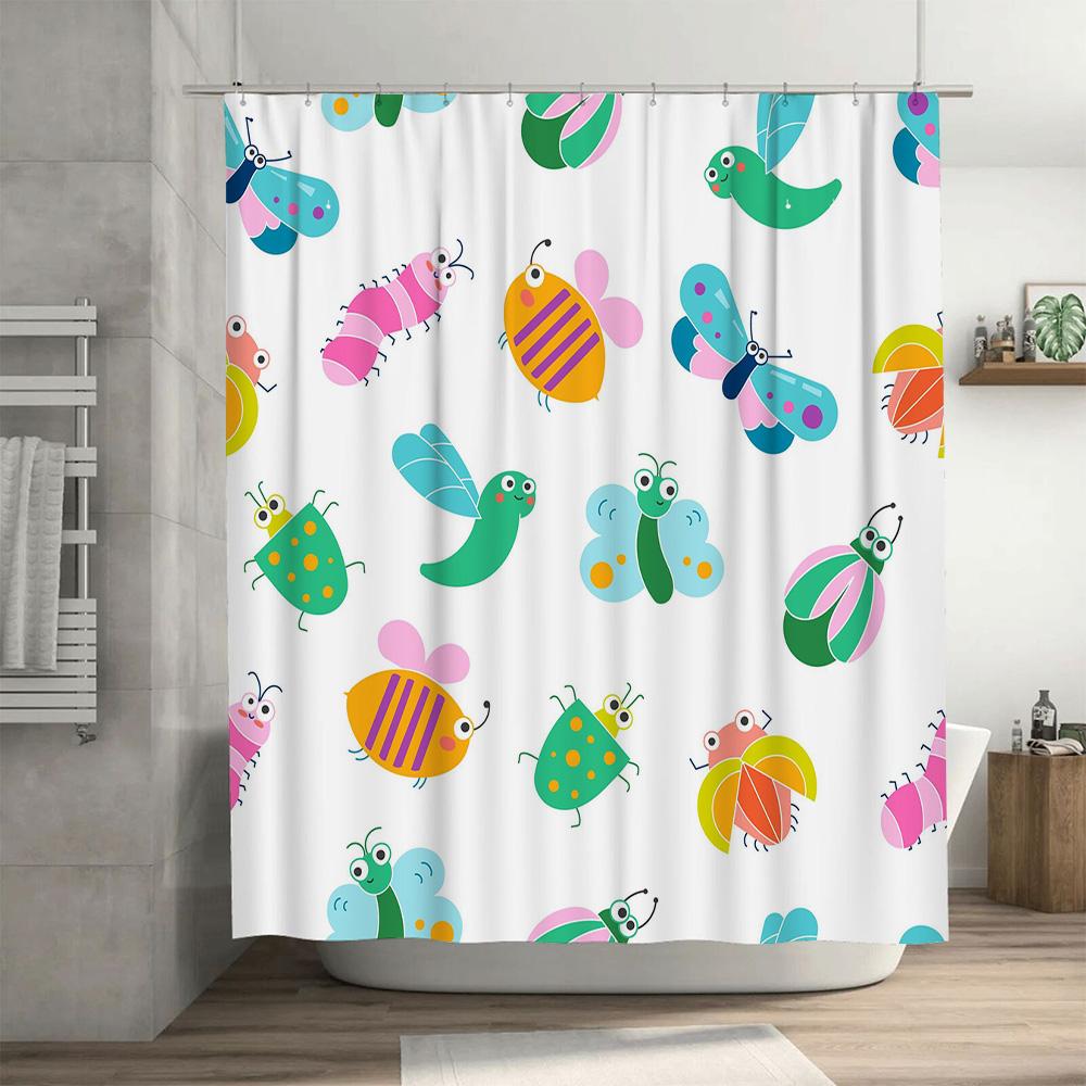 Colorful Cartoon Insect Shower CurtainAdding Fun Charm to Your Bathroom Decor this 128-character  title for the image