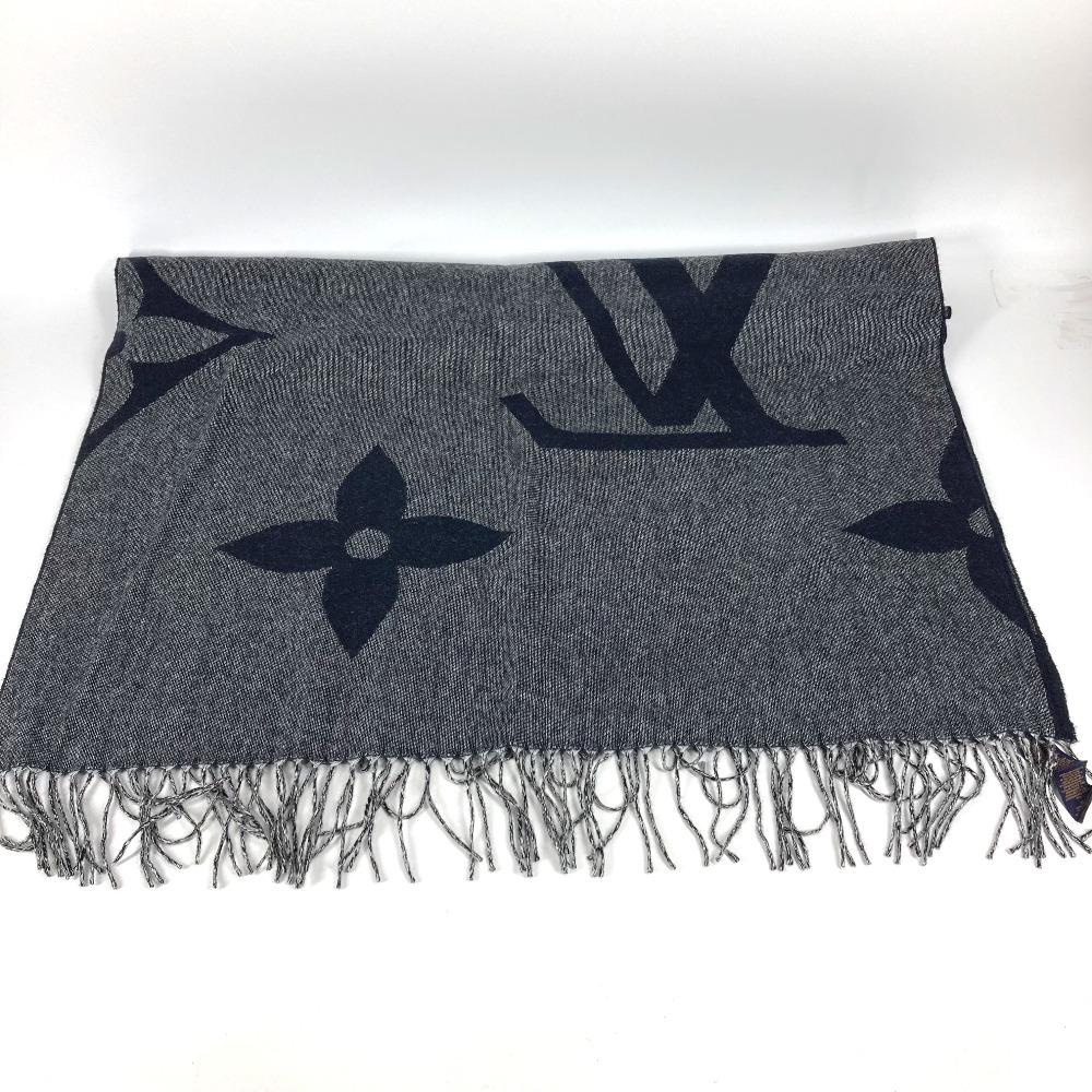 Louis Vuitton M77950 Monogram Muffler Monogram Giant fringe Scarf Cashmere Navy