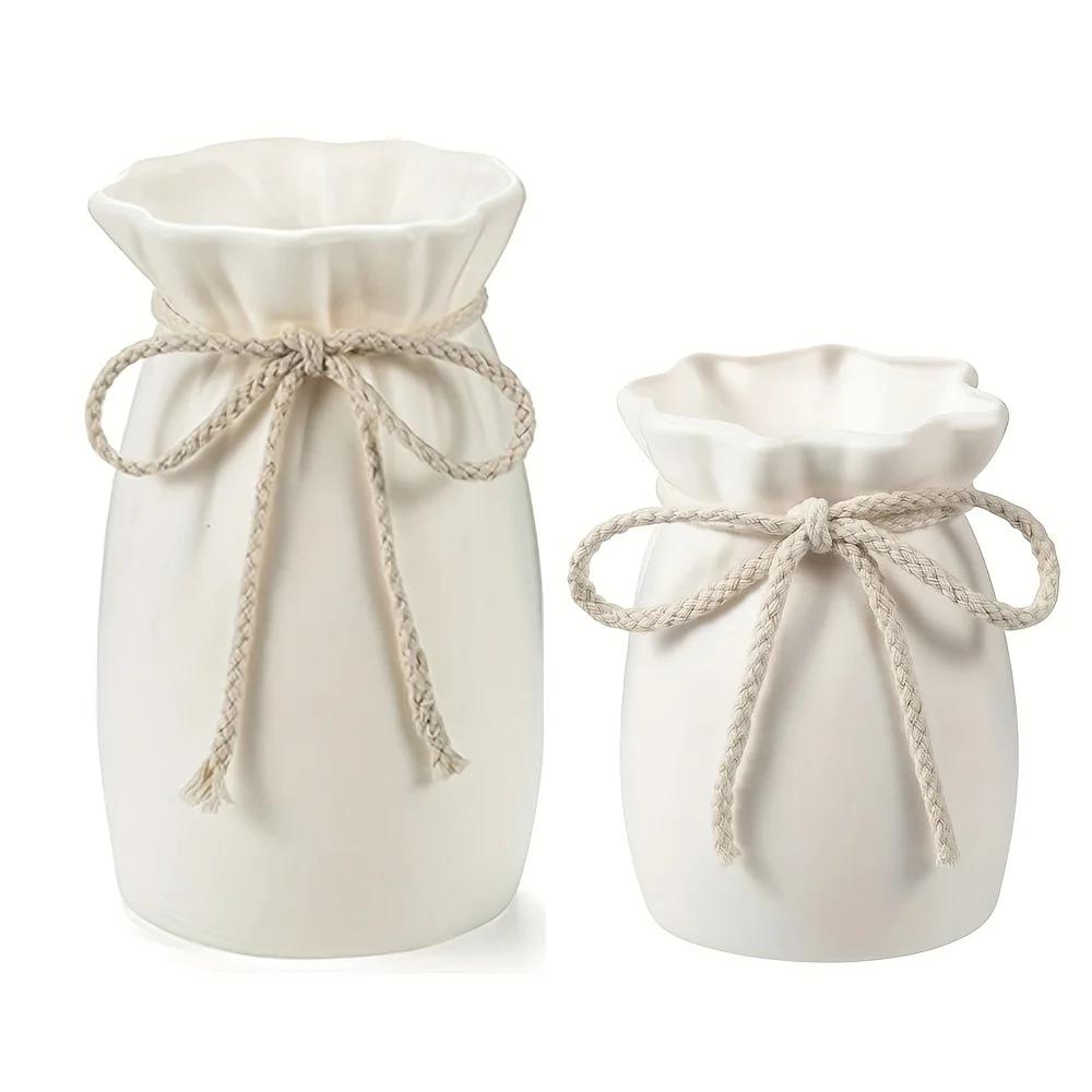 

2PC Bow Design Flower Vase Set Modern Nordic Plastic Decorative Plant Bottles Desktop Ornaments Creative Home Art