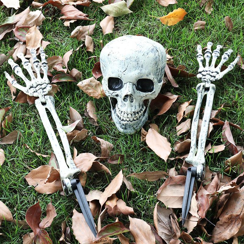 1pc Halloween Skull Man Props Realistic Skull Garden Pile Outdoor Decoration for Horror Party, Halloween Decorations