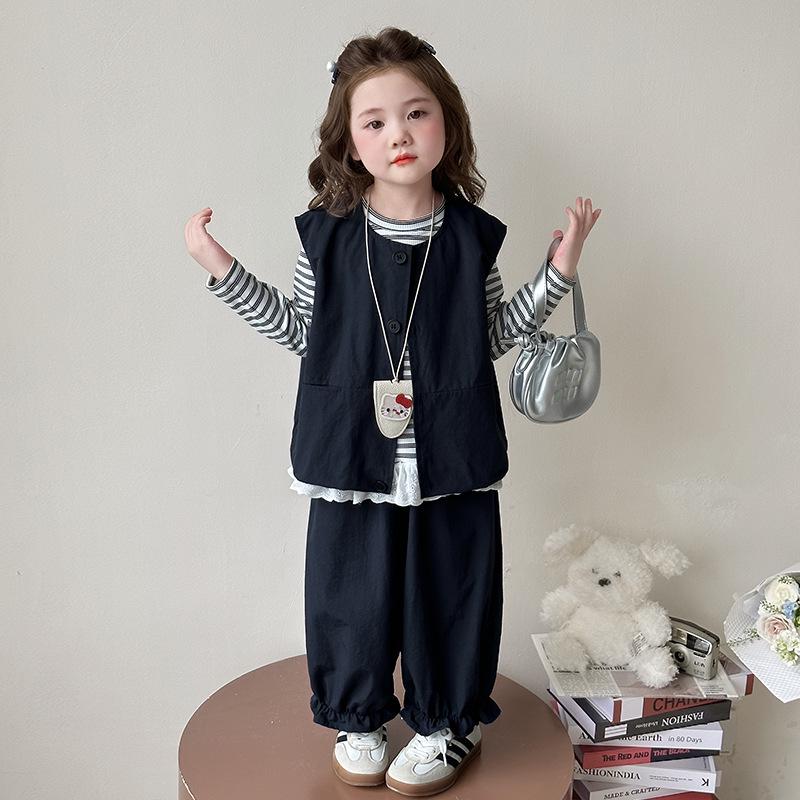 

Девочки Корейский Стиль Осенний Жилет Костюм-Тройка: Модный, Повседневный и Красивый 90 cm