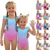 Girls One Piece Swimsuit Gradient Print Sleeveless Ruffle Shoulder Swimwear Summer Beachwear Kids Bathing Suit