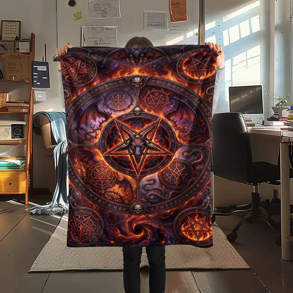1Pc Satan's Pentagram Print Flannel Blanket, High quality Comfortable for All Seasons, Home Decor, Warmth and Comfort, Perfect for Christmas Gifts137