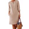 Hi Cutie Women Clothing Loose Solid Color Buttons Cotton Linen Long Sleeve Midi Dress