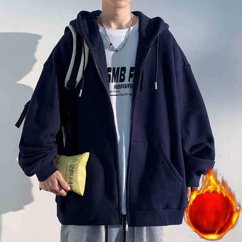 Men's autumn and winter fleece thickened jacket new spring and autumn top cardigan sweater