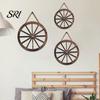Multi-position Wall Decoration Wooden Wagon Wheel Decor Retro Art Vintage Farmhouse Old Iron Western Hanging Ornaments for Home Office Cabin