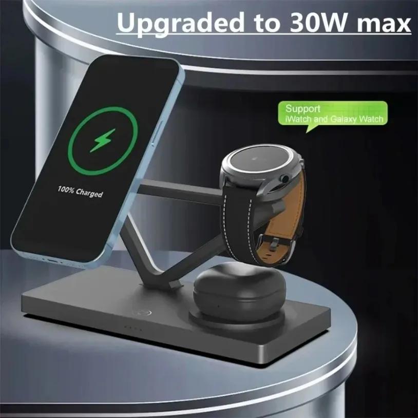 4 in 1 Wireless Charging Station Fast Charging Magnetic Wireless Charger Stand for iPhone 17 16 15 14 Apple Watch AirPods Pro
