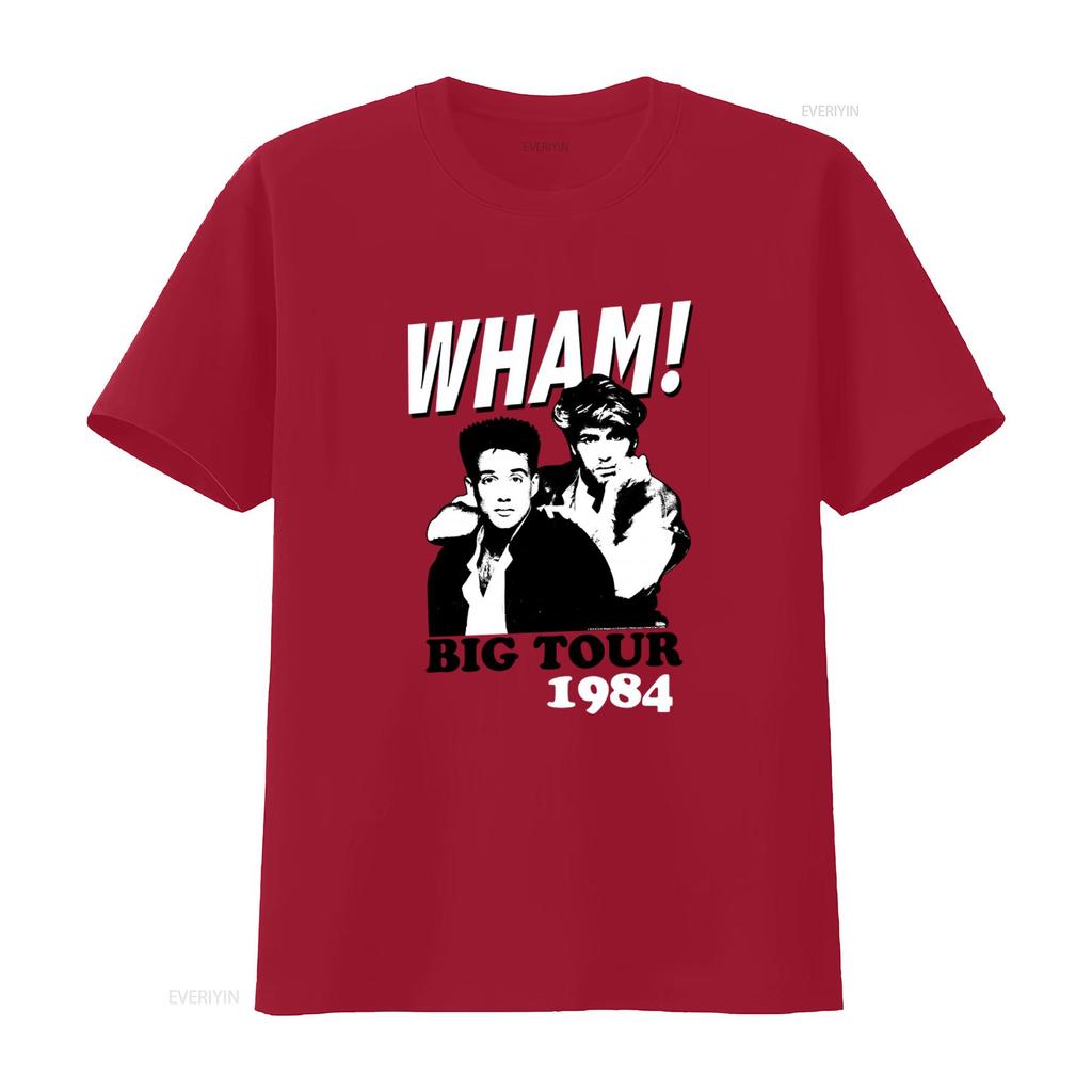 Wham 1984 Big Tour Print Dark Grey T Shirt for Men Fashion Retro Band Design vintage Washed Soft streetwear fashion Slightly