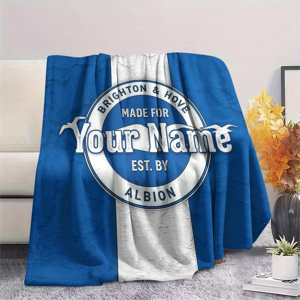 1PC Brighton Hove Albion Custom Name Patterned Flannel Blanket Suitable For All Seasons For Home Decor Warmth And Comfort Gifts Holiday Present
