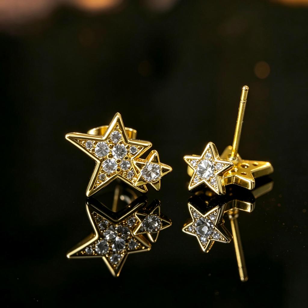 Cute Female White Zircon Stone Star Stud Earrings Trendy Fashion Silver Gold Color Wedding Jewelry For Women
