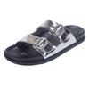 Thick-soled one-word slippers for women's summer wear, new bright diamond round buckle flat-heeled casual cool slippers