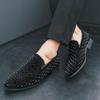 Fashion Black Suede Studded Spikes Moccasins Shoes Mens Smocks Slipper Casual Shoes Men Party Dress Apartments Loafers Shoes